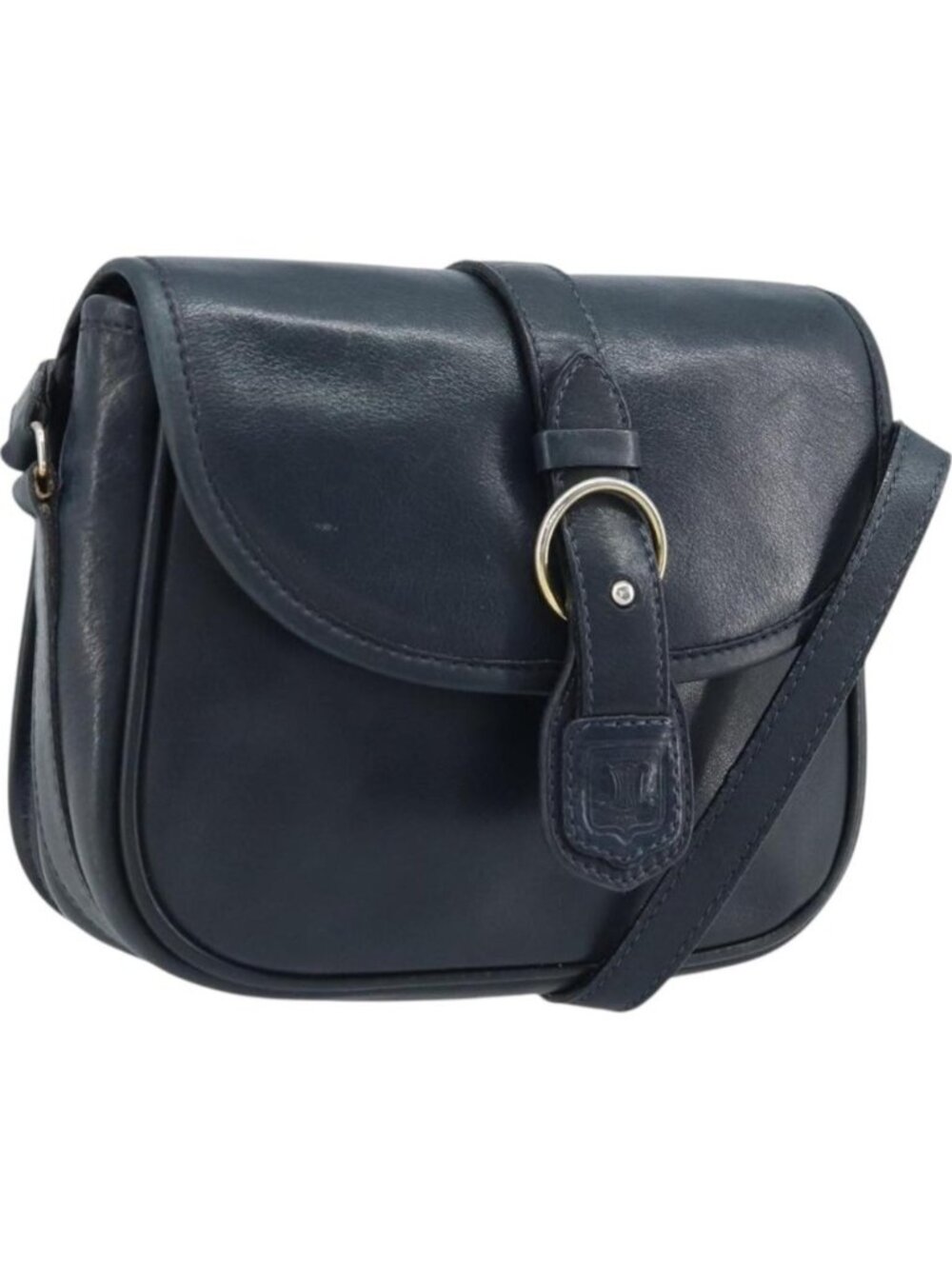 CELINE Shoulder Bag Leather Navy Gold